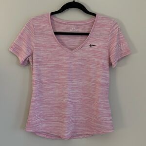 Nike Dri-Fit V Neck Tee - Activewear T Shirt in Pale Pink - Size S Short Sleeve
